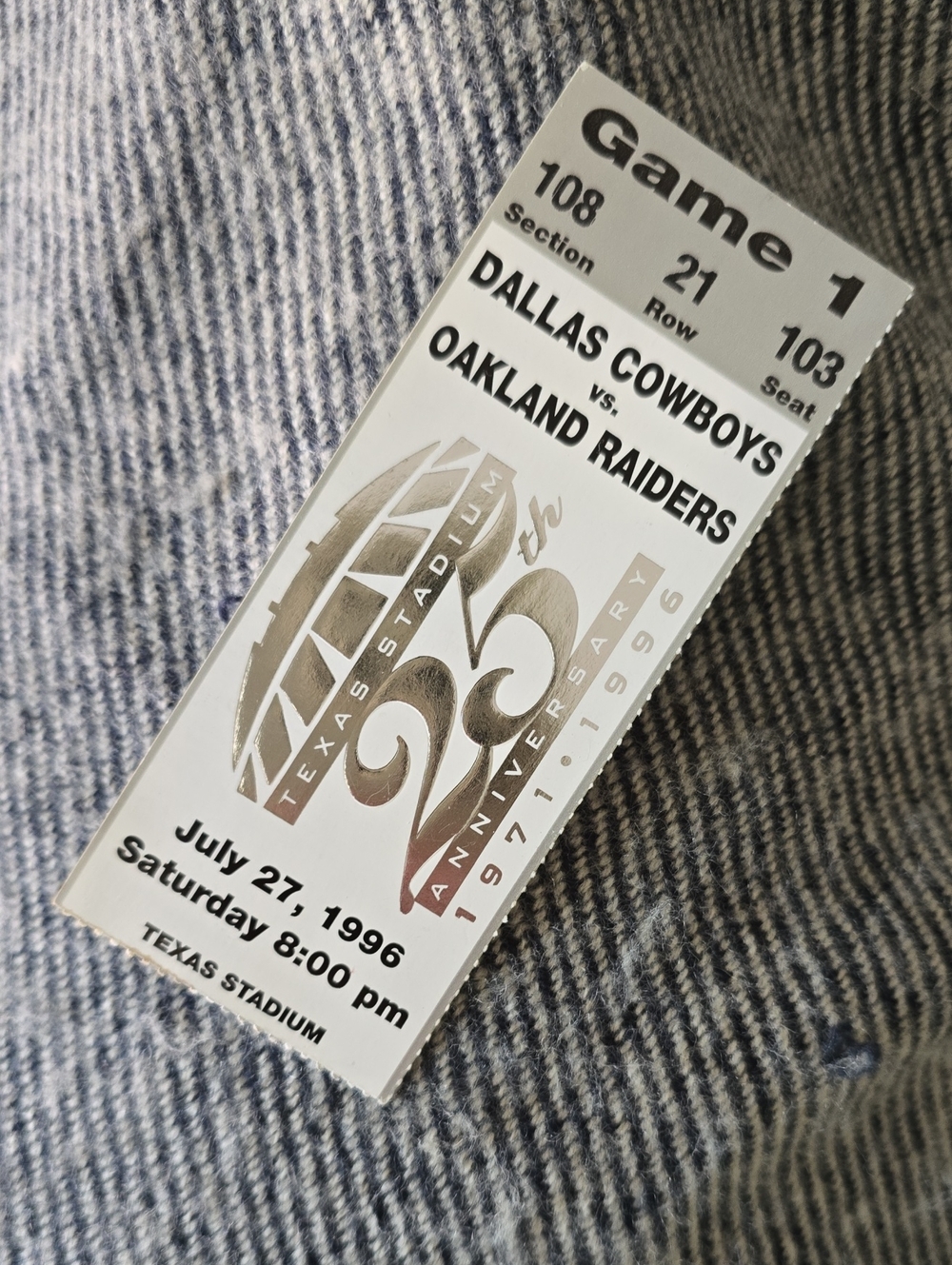 Texas Stadium 25th Anniv Ticket Stub